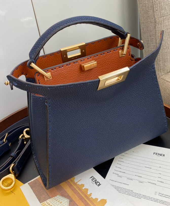 Fendi Peekaboo Iconic Essentially Leather Bag 8BN302 Dark Blue